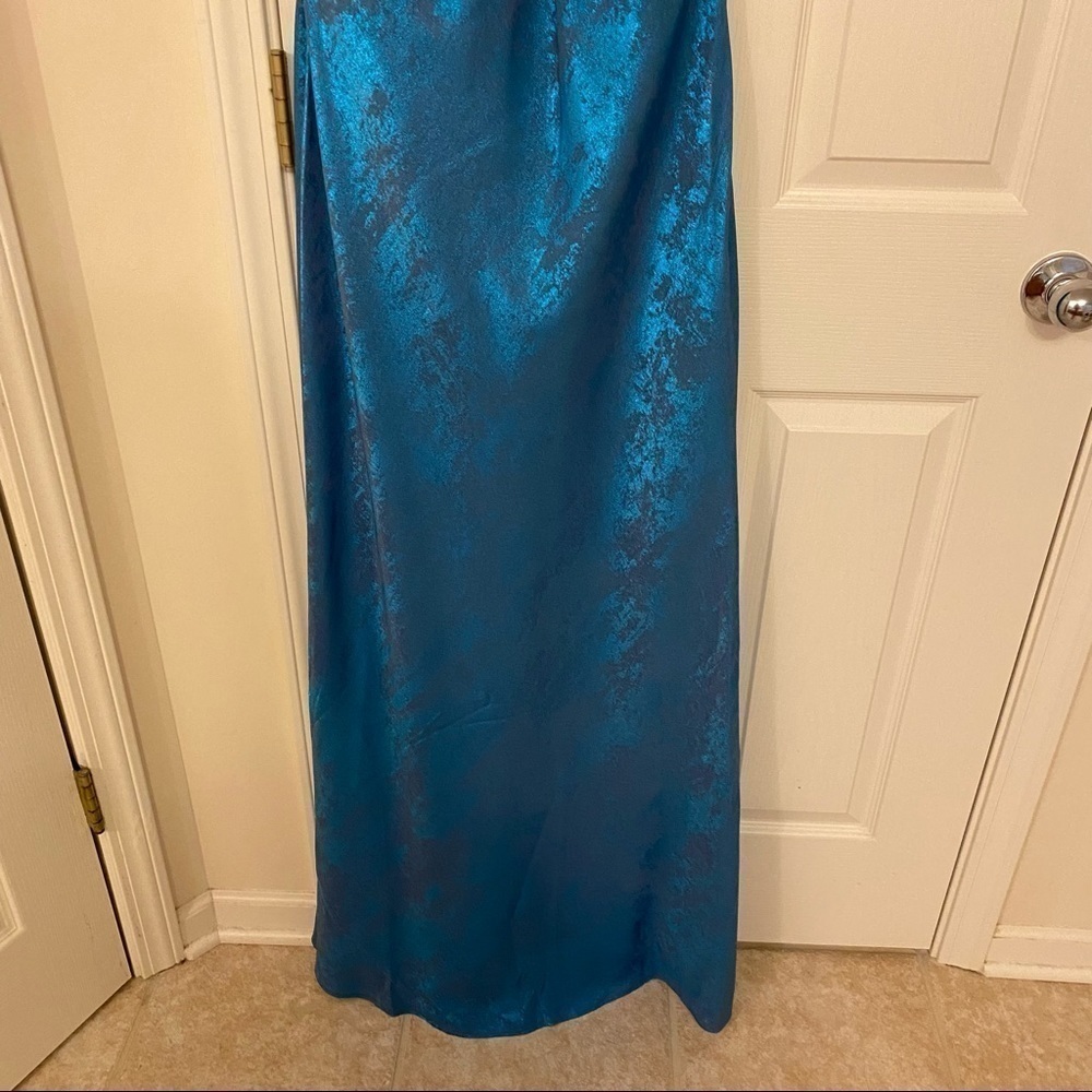 Aidan by Aidan Mattox Halter Sleeveless Foiled Mermaid Gown in Ocean Dream - Picture 7 of 11
